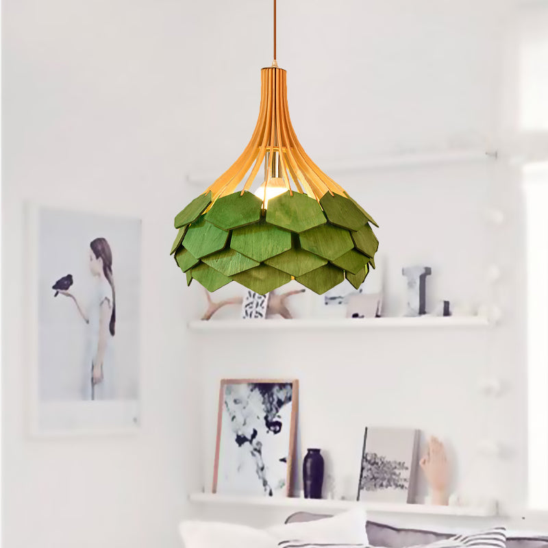 Pine Cone Hanging Light Fixture Modern Style Wood 1 Bulb Red/Blue Pendant Lamp for Dining Room Clearhalo 'Ceiling Lights' 'Modern Pendants' 'Modern' 'Pendant Lights' 'Pendants' Lighting' 1522775