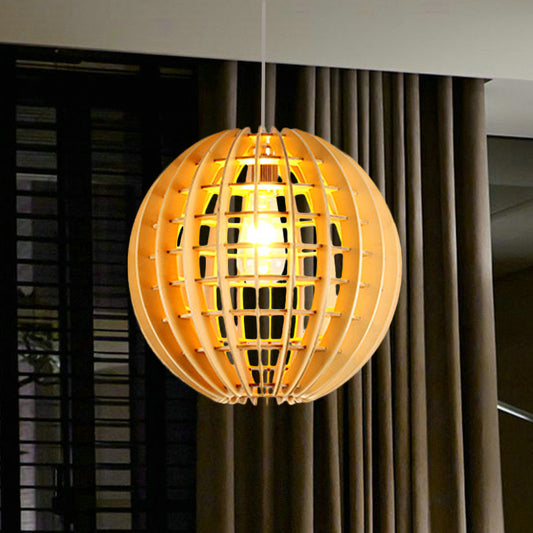 Wooden Globe Pendant Light Asian Style 1-Light Suspension Lamp in Natural Wood for Dining Room Clearhalo 'Ceiling Lights' 'Pendant Lights' 'Pendants' Lighting' 1522794