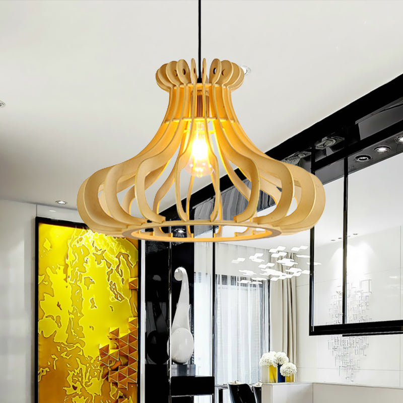 Contemporary Onion Shaped Pendant Lighting Wood 1 Light Bedroom Hanging Lamp in Beige Clearhalo 'Ceiling Lights' 'Modern Pendants' 'Modern' 'Pendant Lights' 'Pendants' Lighting' 1522797