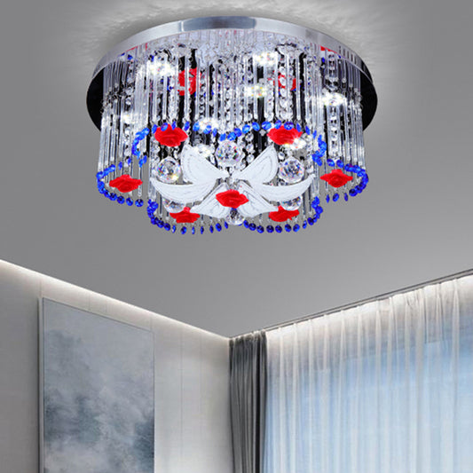 Crystal Prism Ceiling Light with Flower Design LED Modernist Flush Ceiling Light in Blue and Red, 19.5"/23.5" Width Red-Blue 19.5" Clearhalo 'Ceiling Lights' 'Close To Ceiling Lights' 'Close to ceiling' 'Flush mount' Lighting' 152279