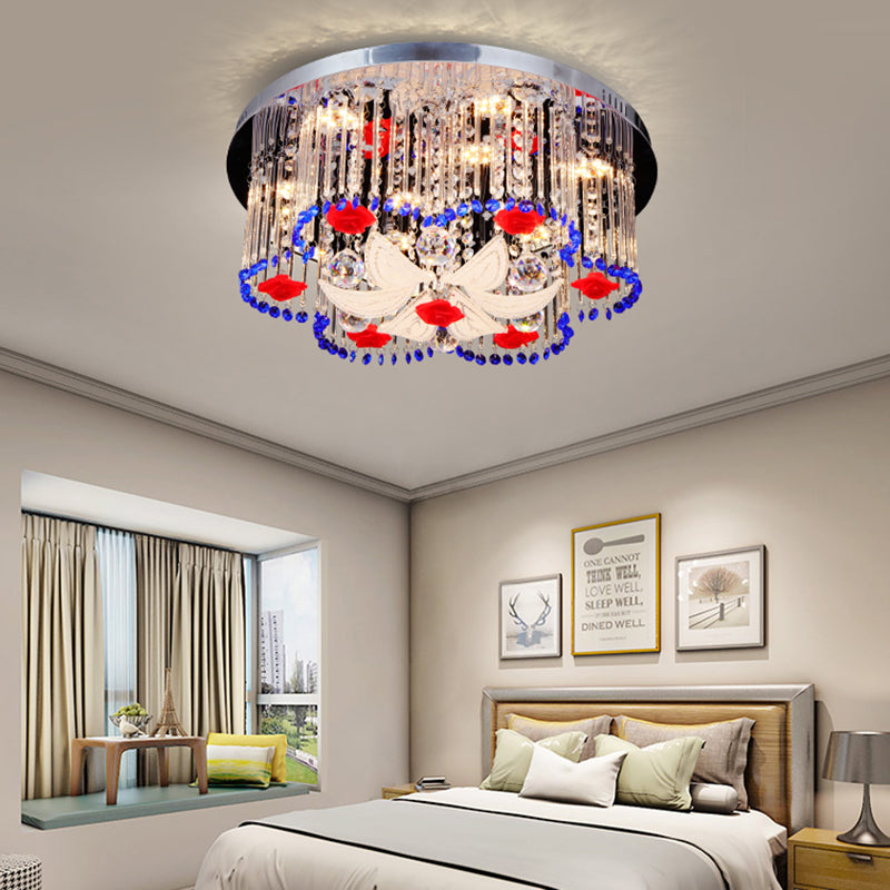 Crystal Prism Ceiling Light with Flower Design LED Modernist Flush Ceiling Light in Blue and Red, 19.5"/23.5" Width Clearhalo 'Ceiling Lights' 'Close To Ceiling Lights' 'Close to ceiling' 'Flush mount' Lighting' 152280