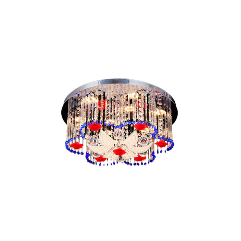 Crystal Prism Ceiling Light with Flower Design LED Modernist Flush Ceiling Light in Blue and Red, 19.5"/23.5" Width Clearhalo 'Ceiling Lights' 'Close To Ceiling Lights' 'Close to ceiling' 'Flush mount' Lighting' 152281