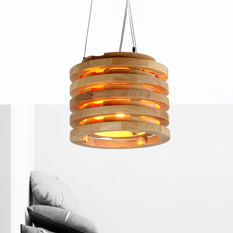 10"/16" Wide Wooden Cylindrical Hanging Light Contemporary 1 Light Pendant Lamp in Natural Wood for Living Room Clearhalo 'Ceiling Lights' 'Modern Pendants' 'Modern' 'Pendant Lights' 'Pendants' Lighting' 1522810