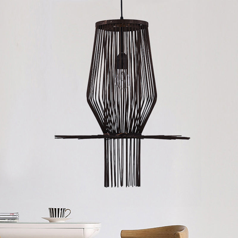 Modern Style Hand-Woven Hanging Lighting Bamboo 1-Bulb Dining Room Pendant Lighting in Black Clearhalo 'Ceiling Lights' 'Modern Pendants' 'Modern' 'Pendant Lights' 'Pendants' Lighting' 1522813