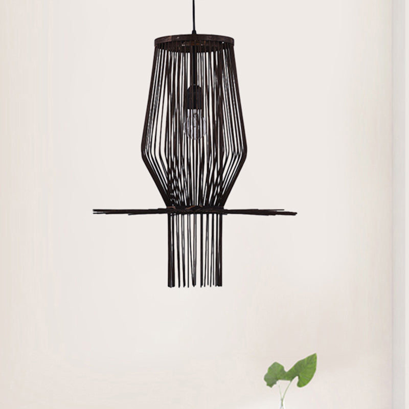 Modern Style Hand-Woven Hanging Lighting Bamboo 1-Bulb Dining Room Pendant Lighting in Black Clearhalo 'Ceiling Lights' 'Modern Pendants' 'Modern' 'Pendant Lights' 'Pendants' Lighting' 1522814