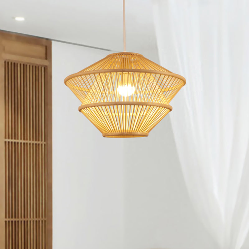 Hand Knitted Pendant Light Fixture Asian Style Bamboo 1-Light Beige Hanging Lamp over Dining Table Clearhalo 'Ceiling Lights' 'Pendant Lights' 'Pendants' Lighting' 1522815