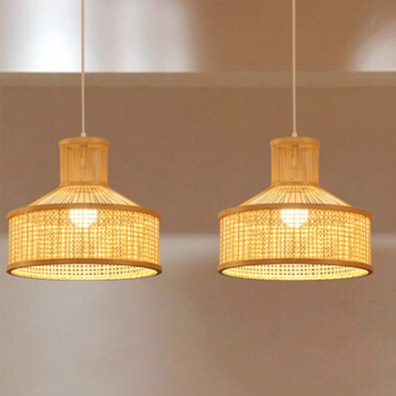 Barn Shaped Hanging Lamp Contemporary Style Bamboo 1 Head Beige Ceiling Lighting in Beige Clearhalo 'Ceiling Lights' 'Modern Pendants' 'Modern' 'Pendant Lights' 'Pendants' Lighting' 1522816