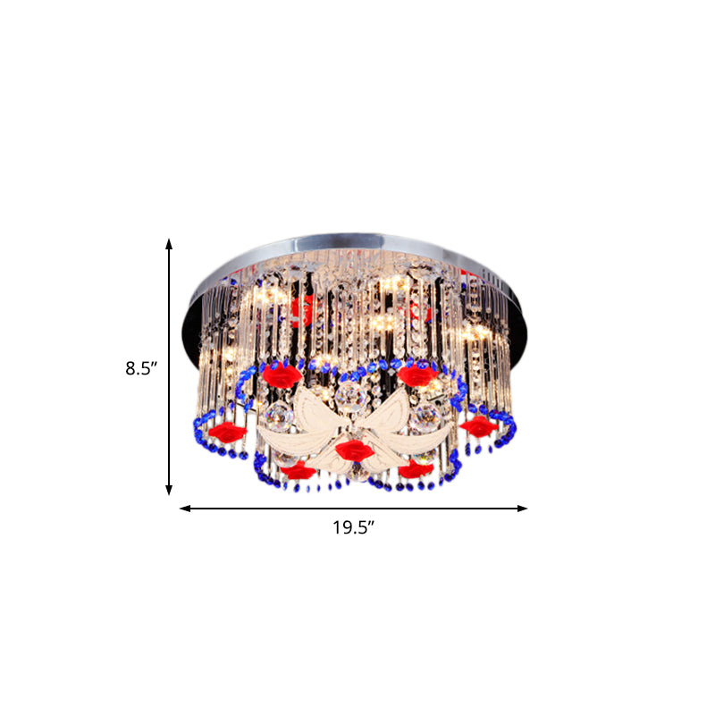 Crystal Prism Ceiling Light with Flower Design LED Modernist Flush Ceiling Light in Blue and Red, 19.5"/23.5" Width Clearhalo 'Ceiling Lights' 'Close To Ceiling Lights' 'Close to ceiling' 'Flush mount' Lighting' 152282