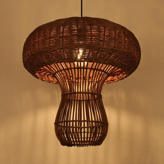 1 Light Hallway Hanging Light with Mushroom Rattan Shade Asian Style Brown/Beige Pendant Lighting Clearhalo 'Ceiling Lights' 'Pendant Lights' 'Pendants' Lighting' 1522854