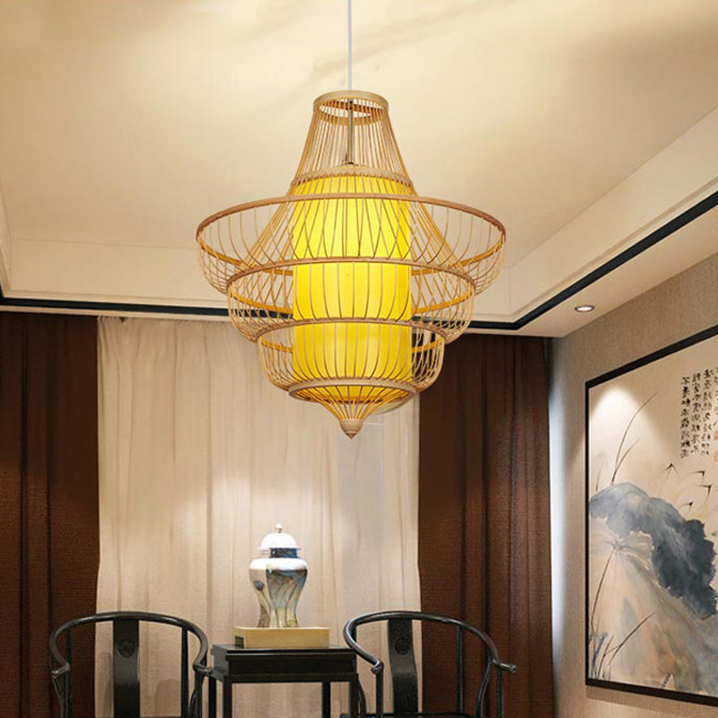 Hand-Worked Pendant Lighting Modernist Style Bamboo 1 Head Beige Hanging Fixture for Dining Room Clearhalo 'Ceiling Lights' 'Pendant Lights' 'Pendants' Lighting' 1522865