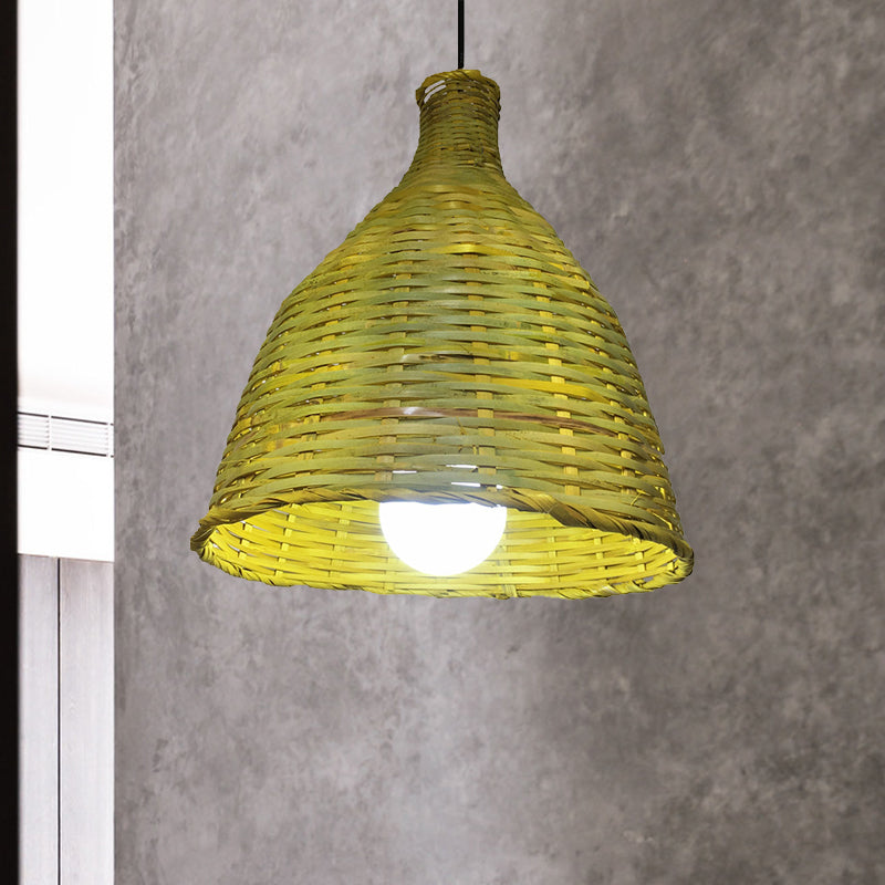 Knitted Bamboo Bell Shade Pendant Light Rustic 1 Head Luminaire Lighting for Retaurant Clearhalo 'Ceiling Lights' 'Pendant Lights' 'Pendants' Lighting' 1522871