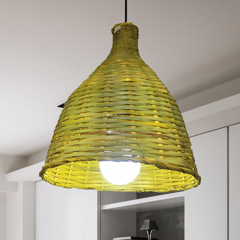 Knitted Bamboo Bell Shade Pendant Light Rustic 1 Head Luminaire Lighting for Retaurant Clearhalo 'Ceiling Lights' 'Pendant Lights' 'Pendants' Lighting' 1522872