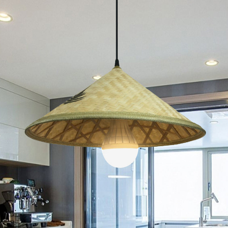 Hand Knitted Bamboo Hat Hanging Light Farmhouse 1 Light Pendant for Restaurant Clearhalo 'Ceiling Lights' 'Pendant Lights' 'Pendants' Lighting' 1522874