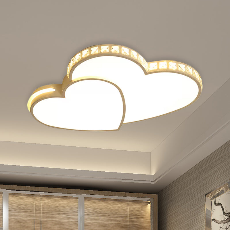 20.5"/24.5" Wide Double Heart Flush Mount Light Modern Crystal LED Ceiling Light Fixture in Warm/White Light for Bedroom Clearhalo 'Ceiling Lights' 'Close To Ceiling Lights' 'Close to ceiling' 'Flush mount' Lighting' 1522880