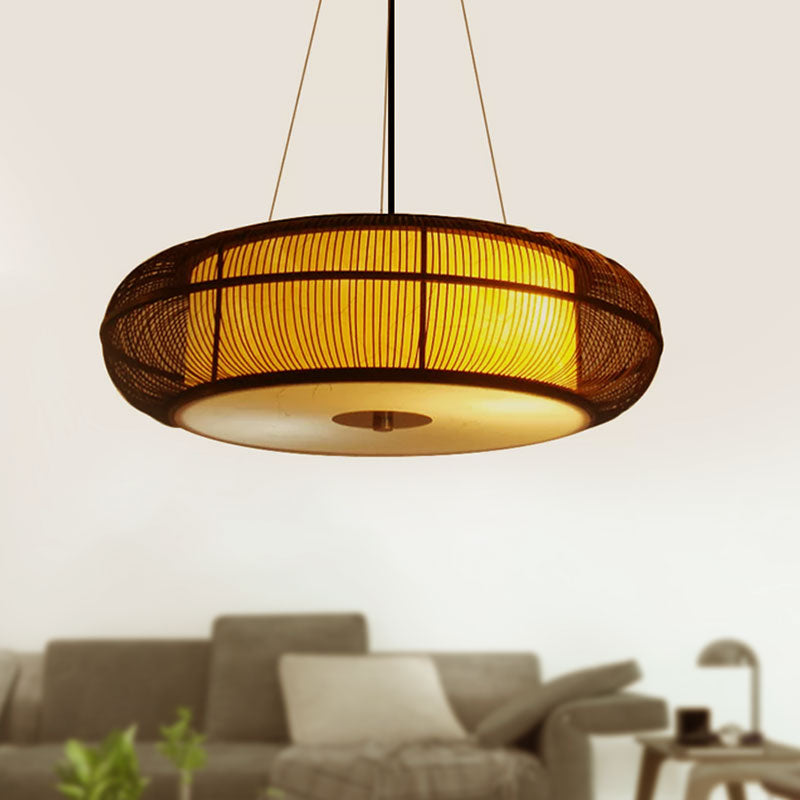 Modern Stylish Drum Shade Hanging Pendant Light Bamboo 3-Head Dining Room Ceiling Light in Black/Wood Clearhalo 'Ceiling Lights' 'Modern Pendants' 'Modern' 'Pendant Lights' 'Pendants' Lighting' 1522964