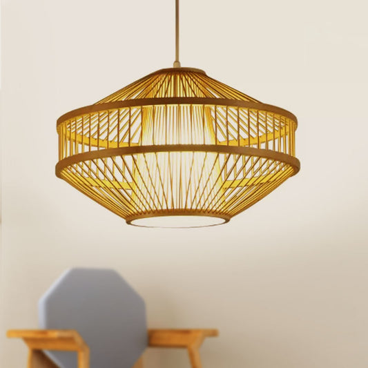 Modernist Style 1 Light Hanging Lamp with Bamboo Shade Beige Open-Weave Suspension Lamp for Restaurant Clearhalo 'Ceiling Lights' 'Pendant Lights' 'Pendants' Lighting' 1522965