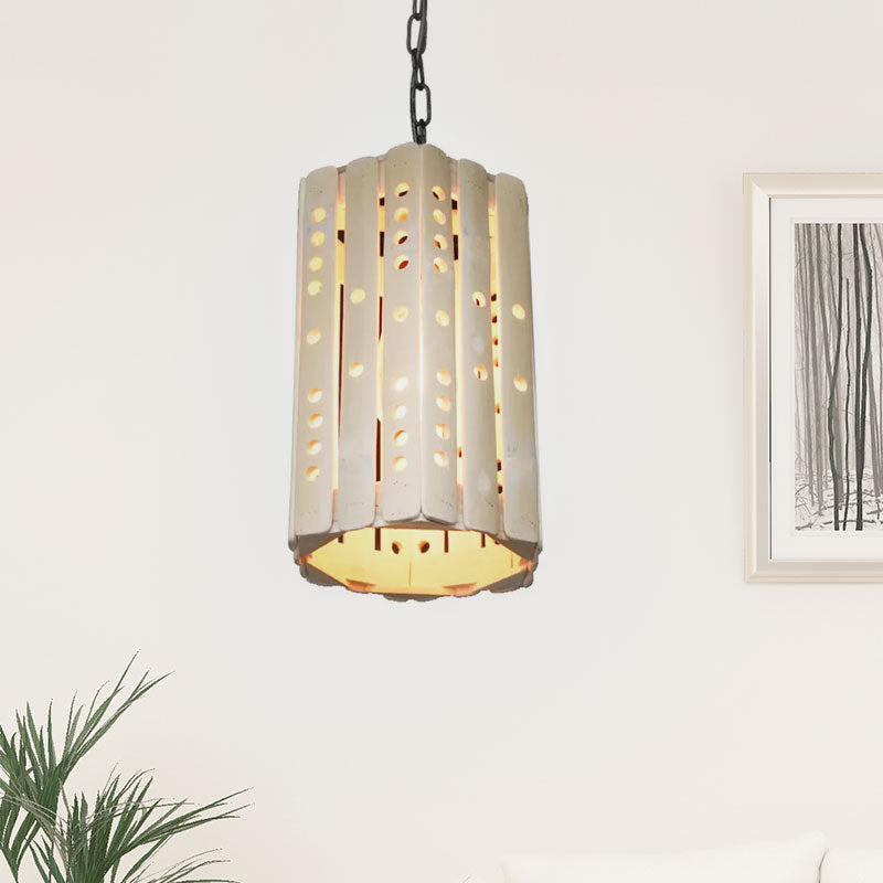 Cylinder Suspension Pendant Light Modern Bamboo Single Bulb Porch Hanging Lamp in Beige Clearhalo 'Ceiling Lights' 'Modern Pendants' 'Modern' 'Pendant Lights' 'Pendants' Lighting' 1522978