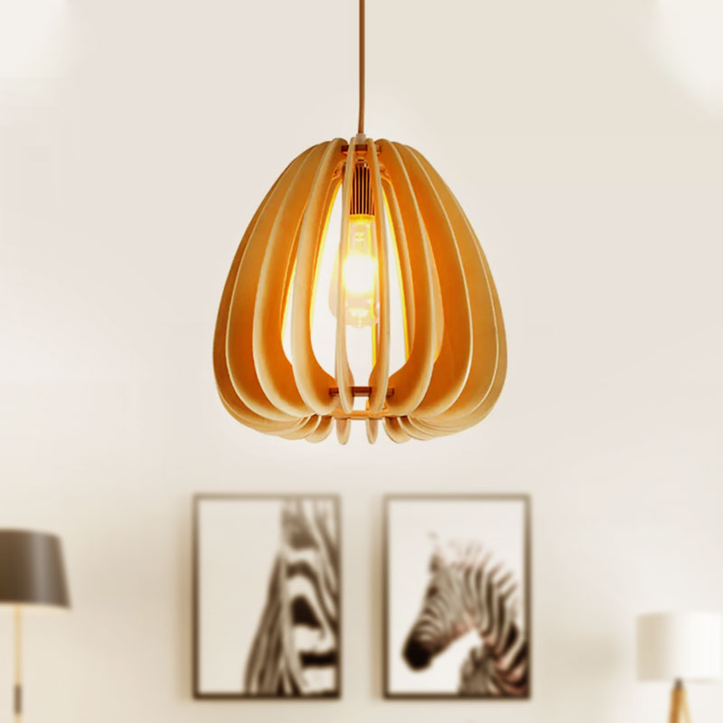 Contemporary Curved Pendant Lighting Wood 1 Light Dining Room Ceiling Light in Beige Clearhalo 'Ceiling Lights' 'Modern Pendants' 'Modern' 'Pendant Lights' 'Pendants' Lighting' 1522989