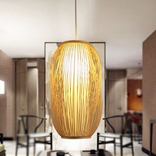 Beige Woven Shade Hanging Pendant Light Modernism 1 Light Bamboo Pendant Lighting for Living Room, 7.5"/9" W Clearhalo 'Ceiling Lights' 'Pendant Lights' 'Pendants' Lighting' 1522996