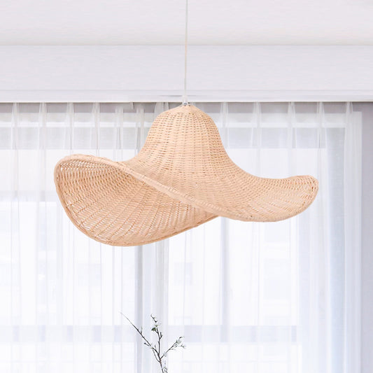 16"/19.5" Long South-east 1-Bulb Hanging Pendant with Rattan Beige Straw Hat Shaped Drop Light for Restaurant Tea House Clearhalo 'Ceiling Lights' 'Pendant Lights' 'Pendants' Lighting' 1523011