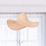 16"/19.5" Long South-east 1-Bulb Hanging Pendant with Rattan Beige Straw Hat Shaped Drop Light for Restaurant Tea House Clearhalo 'Ceiling Lights' 'Pendant Lights' 'Pendants' Lighting' 1523011