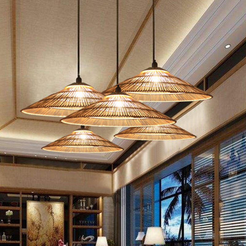 Asian Single Bulb Pendant Lamp with Hand-Woven Rattan Brown Tapered Hanging Light for Restaurant Living Room Clearhalo 'Ceiling Lights' 'Pendant Lights' 'Pendants' Lighting' 1523016