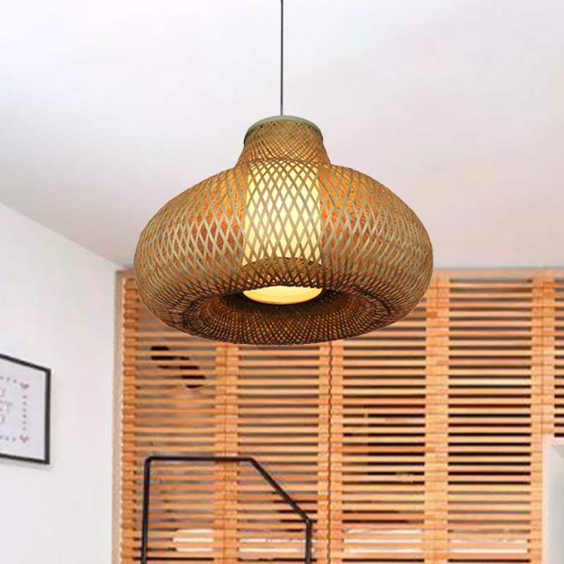 Gourd Shape Bamboo Pendant Light Chinese 1-Light Beige Hanging Light for Restaurant Hotel Clearhalo 'Ceiling Lights' 'Pendant Lights' 'Pendants' Lighting' 1523018