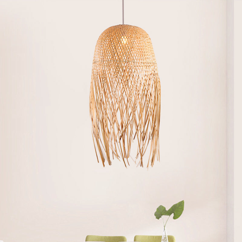 Dome Hand-Woven Bamboo Pendant Light Asian Style 1 Light Beige Suspension Lamp for Restaurant Clearhalo 'Ceiling Lights' 'Pendant Lights' 'Pendants' Lighting' 1523023