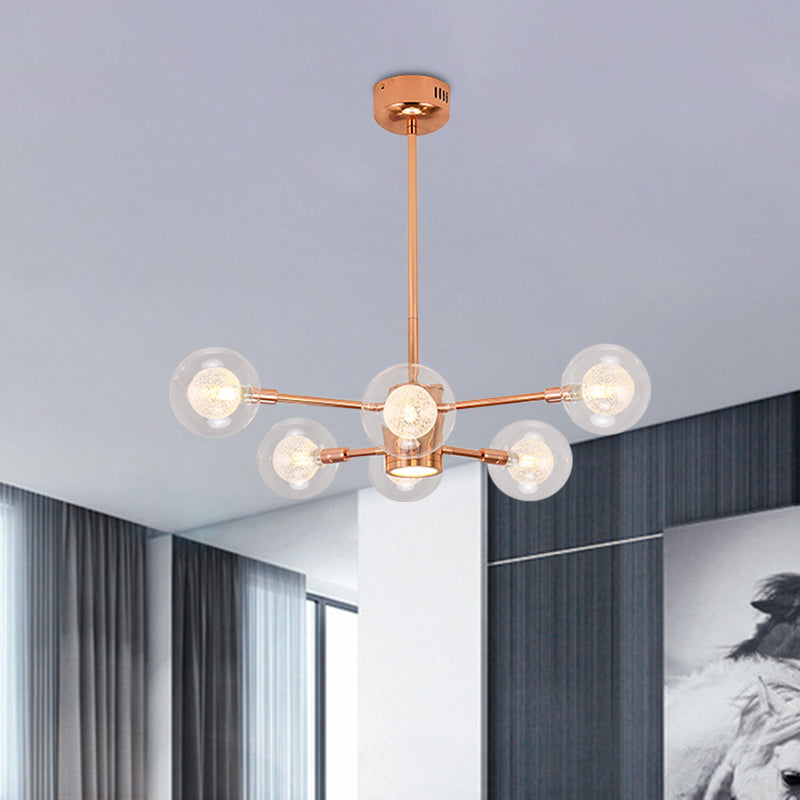 Bedroom Stacked Suspension Light with Orb Shade Metallic Modern 6/8/10/12 Lights Rose Gold Chandelier 6 Rose Gold Clearhalo 'Ceiling Lights' 'Chandeliers' 'Modern Chandeliers' 'Modern' Lighting' 1523142