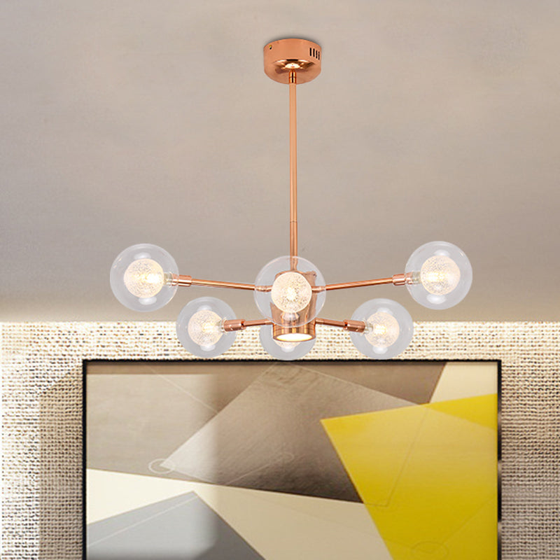 Bedroom Stacked Suspension Light with Orb Shade Metallic Modern 6/8/10/12 Lights Rose Gold Chandelier Clearhalo 'Ceiling Lights' 'Chandeliers' 'Modern Chandeliers' 'Modern' Lighting' 1523143