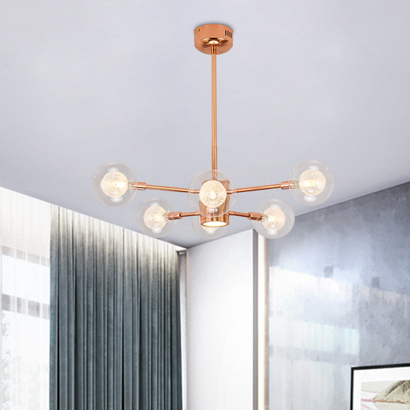 Bedroom Stacked Suspension Light with Orb Shade Metallic Modern 6/8/10/12 Lights Rose Gold Chandelier Clearhalo 'Ceiling Lights' 'Chandeliers' 'Modern Chandeliers' 'Modern' Lighting' 1523144