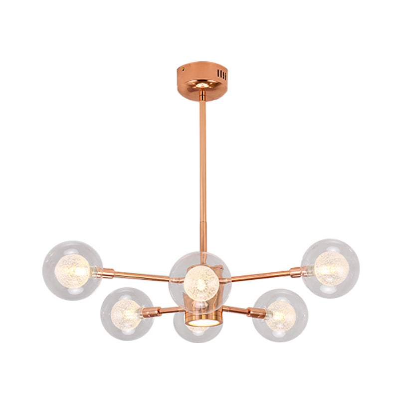 Bedroom Stacked Suspension Light with Orb Shade Metallic Modern 6/8/10/12 Lights Rose Gold Chandelier Clearhalo 'Ceiling Lights' 'Chandeliers' 'Modern Chandeliers' 'Modern' Lighting' 1523145