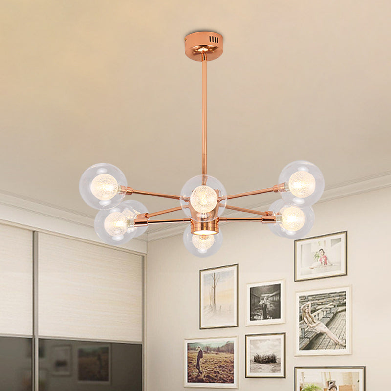 Bedroom Stacked Suspension Light with Orb Shade Metallic Modern 6/8/10/12 Lights Rose Gold Chandelier 8 Rose Gold Clearhalo 'Ceiling Lights' 'Chandeliers' 'Modern Chandeliers' 'Modern' Lighting' 1523147