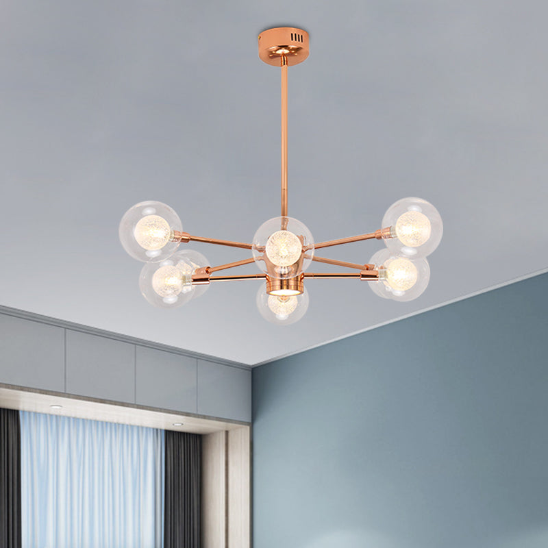 Bedroom Stacked Suspension Light with Orb Shade Metallic Modern 6/8/10/12 Lights Rose Gold Chandelier Clearhalo 'Ceiling Lights' 'Chandeliers' 'Modern Chandeliers' 'Modern' Lighting' 1523148