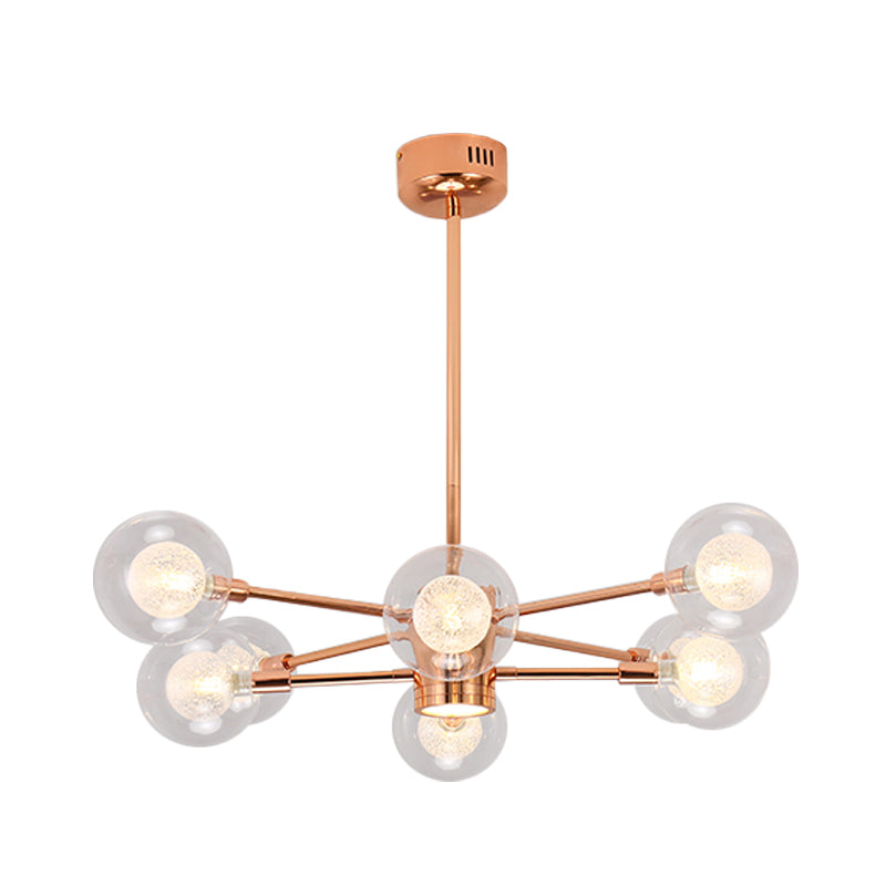 Bedroom Stacked Suspension Light with Orb Shade Metallic Modern 6/8/10/12 Lights Rose Gold Chandelier Clearhalo 'Ceiling Lights' 'Chandeliers' 'Modern Chandeliers' 'Modern' Lighting' 1523149