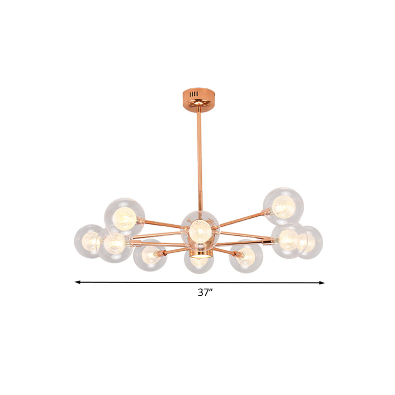 Bedroom Stacked Suspension Light with Orb Shade Metallic Modern 6/8/10/12 Lights Rose Gold Chandelier Clearhalo 'Ceiling Lights' 'Chandeliers' 'Modern Chandeliers' 'Modern' Lighting' 1523154