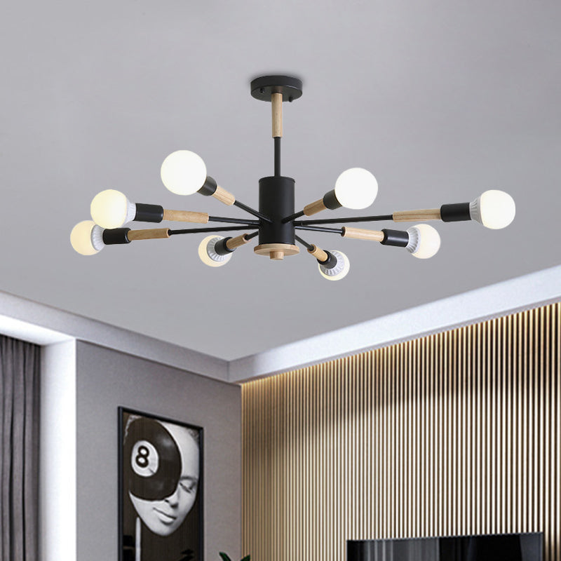 Black/Green/Grey/White Sky Bang Pendant Lighting Nordic Style Wooden Chandelier for Living Room Foyer 8 Black Clearhalo 'Ceiling Lights' 'Chandeliers' 'Modern Chandeliers' 'Modern' Lighting' 1523173