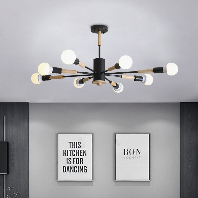 Black/Green/Grey/White Sky Bang Pendant Lighting Nordic Style Wooden Chandelier for Living Room Foyer Clearhalo 'Ceiling Lights' 'Chandeliers' 'Modern Chandeliers' 'Modern' Lighting' 1523174