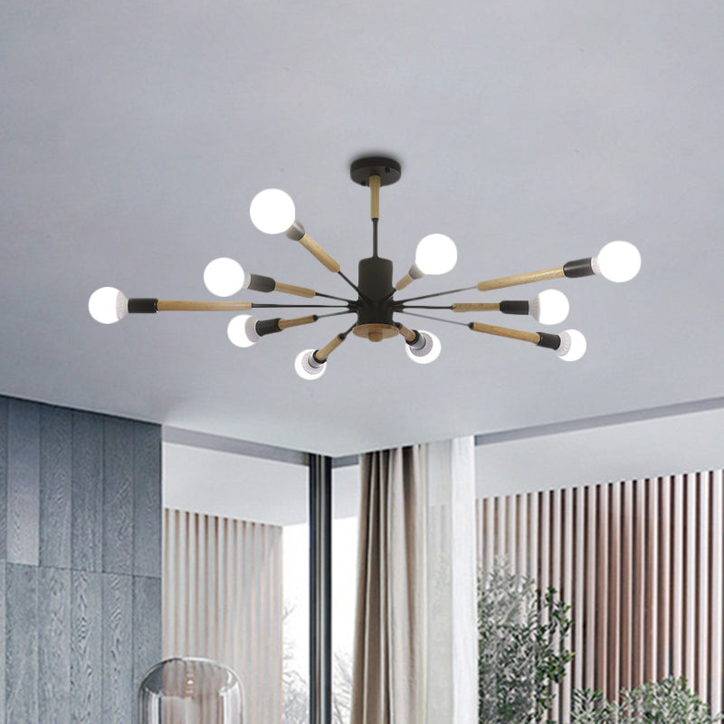 Black/Green/Grey/White Sky Bang Pendant Lighting Nordic Style Wooden Chandelier for Living Room Foyer Clearhalo 'Ceiling Lights' 'Chandeliers' 'Modern Chandeliers' 'Modern' Lighting' 1523187