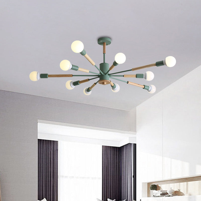 Black/Green/Grey/White Sky Bang Pendant Lighting Nordic Style Wooden Chandelier for Living Room Foyer Clearhalo 'Ceiling Lights' 'Chandeliers' 'Modern Chandeliers' 'Modern' Lighting' 1523197