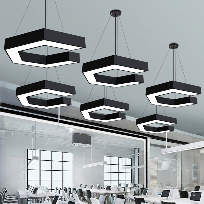 Geometric Pendant Lighting Modern Metal Led Black Hanging Ceiling Lamp for Office, 19.5"/23.5"/31.5" Wide Black Clearhalo 'Ceiling Lights' 'Modern Pendants' 'Modern' 'Pendant Lights' 'Pendants' Lighting' 1523201