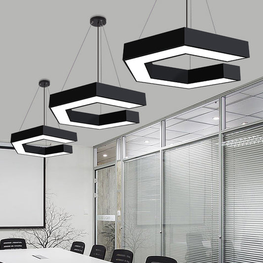 Geometric Pendant Lighting Modern Metal Led Black Hanging Ceiling Lamp for Office, 19.5"/23.5"/31.5" Wide Clearhalo 'Ceiling Lights' 'Modern Pendants' 'Modern' 'Pendant Lights' 'Pendants' Lighting' 1523202