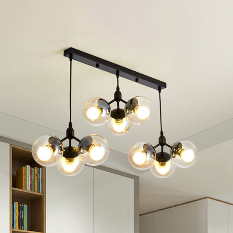 Clear Glass Round Cluster Lighting with Linear Design Modern Multi Lights Hanging Ceiling Lamp in Black Black Clearhalo 'Ceiling Lights' 'Chandeliers' 'Glass shade' 'Glass' 'Modern Chandeliers' 'Modern' 'Pendant Lights' Lighting' 1523220