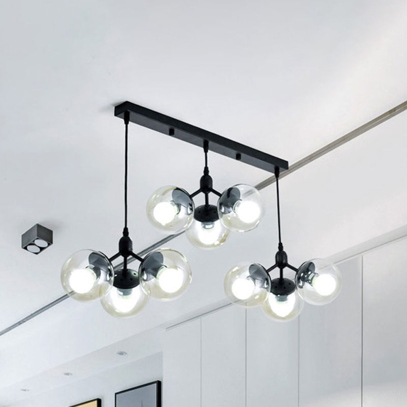 Clear Glass Round Cluster Lighting with Linear Design Modern Multi Lights Hanging Ceiling Lamp in Black Clearhalo 'Ceiling Lights' 'Chandeliers' 'Glass shade' 'Glass' 'Modern Chandeliers' 'Modern' 'Pendant Lights' Lighting' 1523221