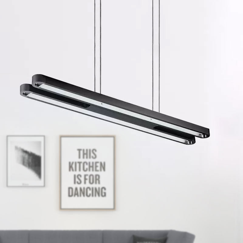 Elongated Oval Metal Pendant Lighting Contemporary Led Black Hanging Ceiling Light in White/Warm/Natural Light Clearhalo 'Ceiling Lights' 'Modern Pendants' 'Modern' 'Pendant Lights' 'Pendants' Lighting' 1523224