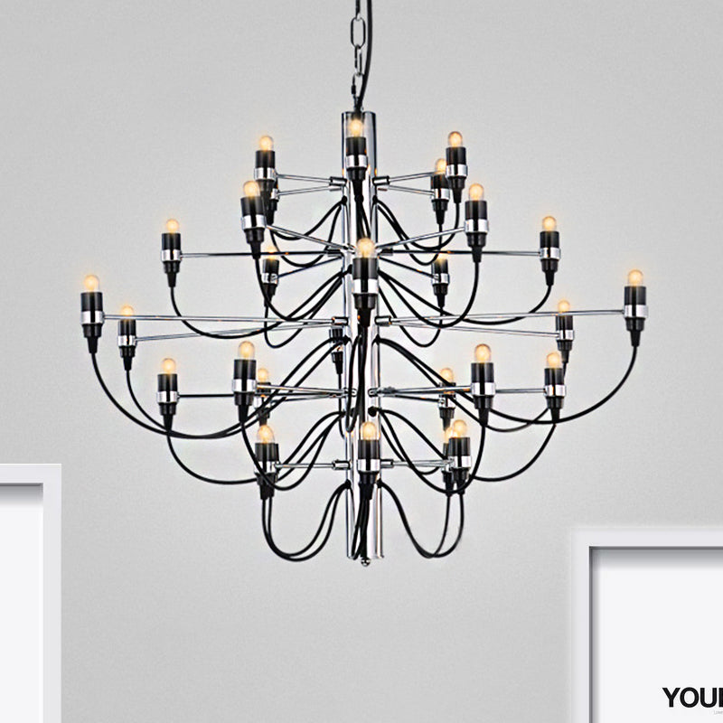 Layered Chandelier Lighting Modernist Style Metallic 18/30 Lights Dining Room Ceiling Lamp in Chrome Clearhalo 'Ceiling Lights' 'Chandeliers' 'Modern Chandeliers' 'Modern' Lighting' 1523228