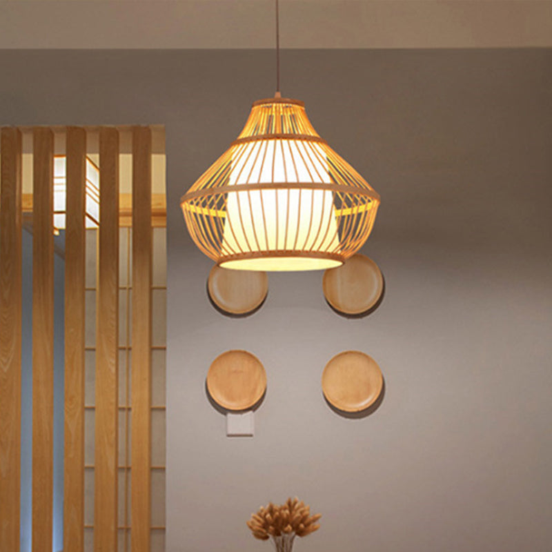 Bamboo Lantern Hanging Pendant Light Asian Single Bulb Pendant Light for Restaurant, 16"/18" Diameter Clearhalo 'Ceiling Lights' 'Pendant Lights' 'Pendants' Lighting' 1523238