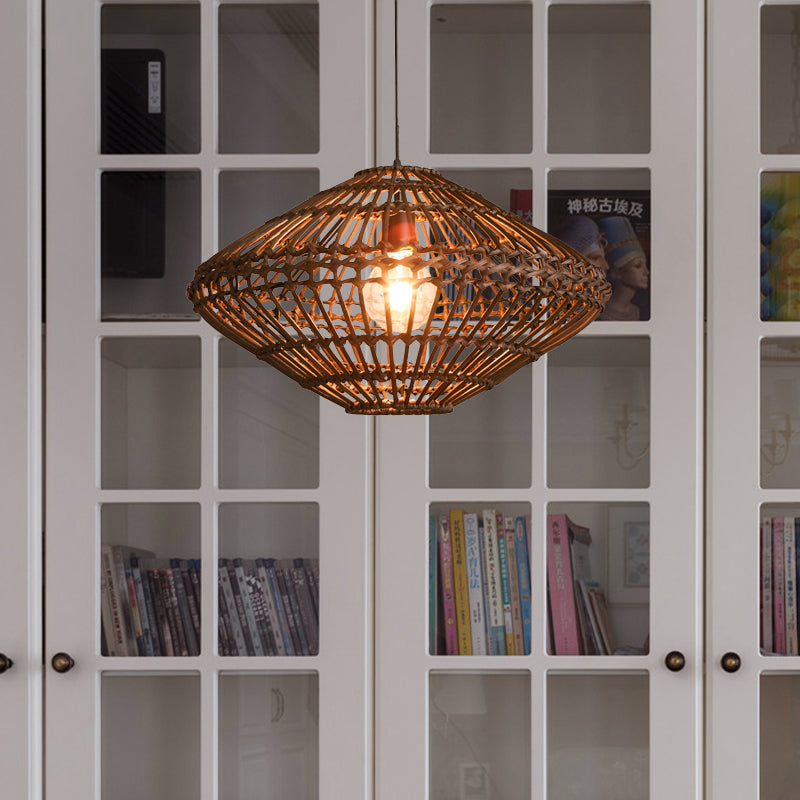 Rattan Disc Restaurant Hanging Lamp Asian Single Head Pendulum Light in Brown Clearhalo 'Ceiling Lights' 'Pendant Lights' 'Pendants' Lighting' 1523239