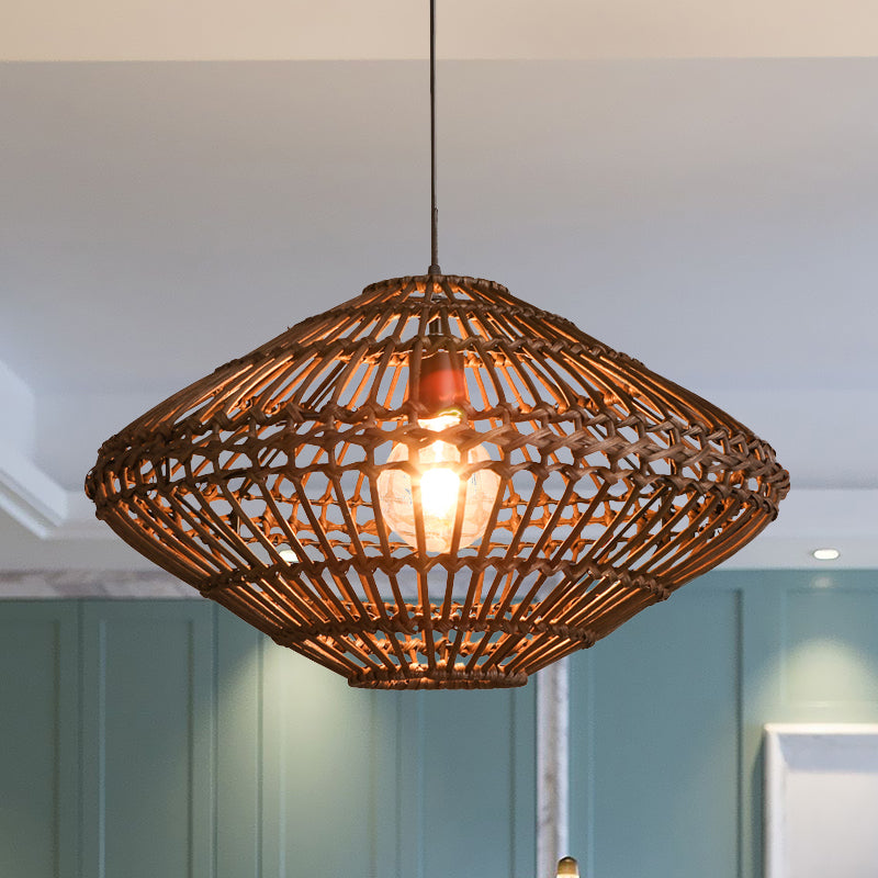 Rattan Disc Restaurant Hanging Lamp Asian Single Head Pendulum Light in Brown Clearhalo 'Ceiling Lights' 'Pendant Lights' 'Pendants' Lighting' 1523240