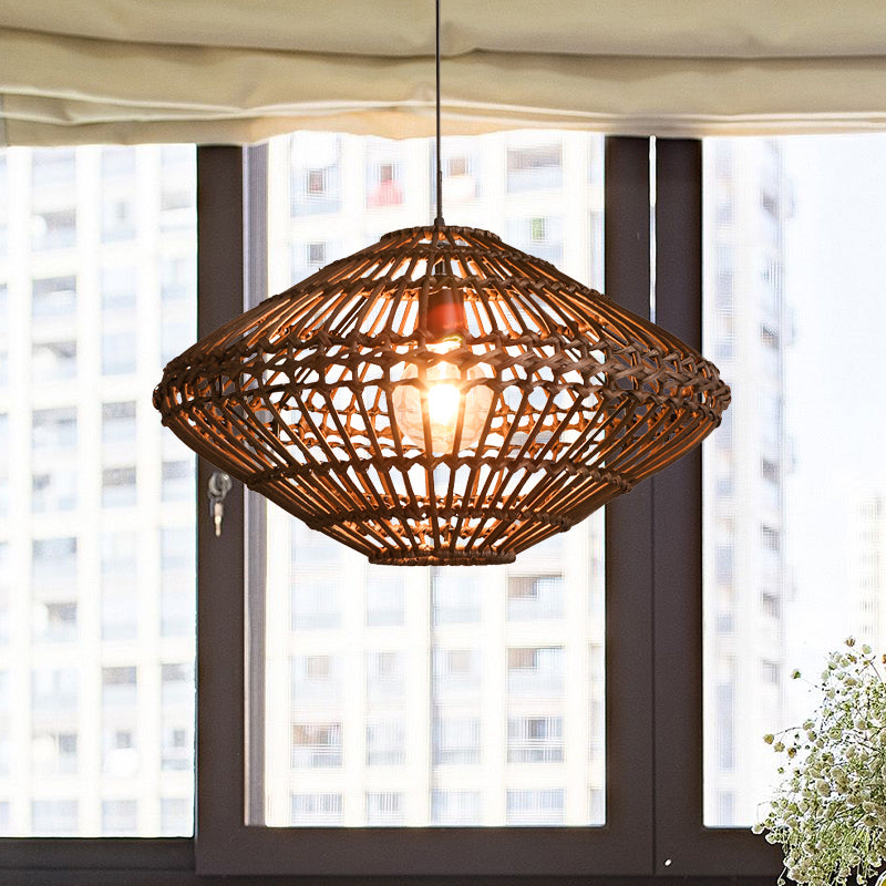 Rattan Disc Restaurant Hanging Lamp Asian Single Head Pendulum Light in Brown Clearhalo 'Ceiling Lights' 'Pendant Lights' 'Pendants' Lighting' 1523241